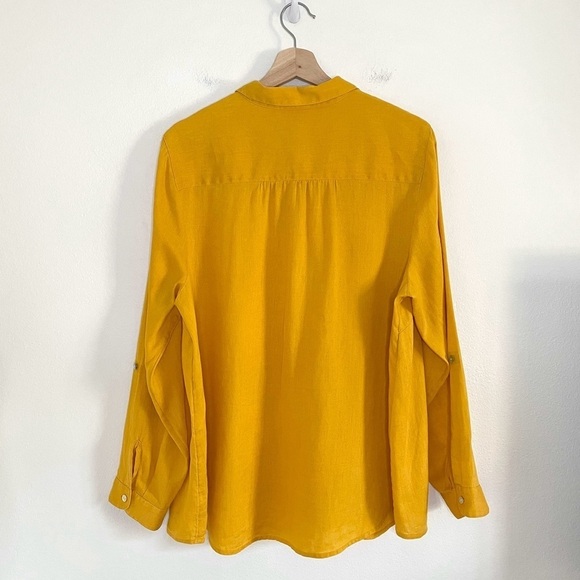 J. Jill Love Linen Roll Tab Sleeve A-Line Button Down Shirt Dandelion Large - Picture 4 of 15